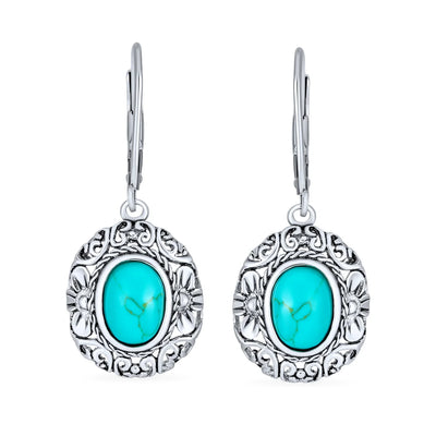 Boho Western Dangle Gemstone Earrings with Blue Turquoise and Sterling Silver - Bling Jewelry