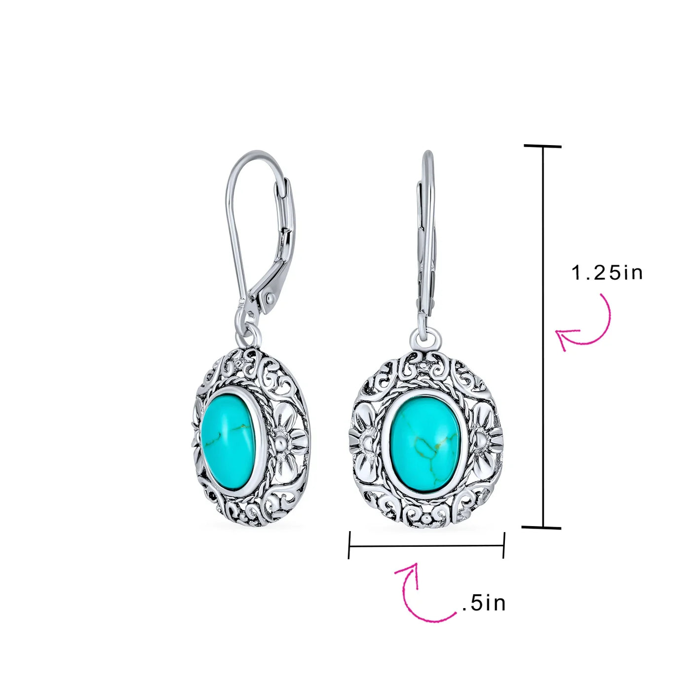 Boho Western Dangle Gemstone Earrings with Blue Turquoise and Sterling Silver - Bling Jewelry