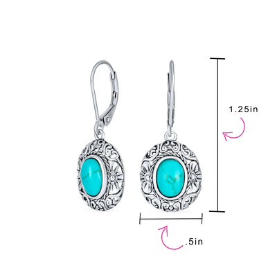Boho Western Dangle Gemstone Earrings with Blue Turquoise and Sterling Silver - Bling Jewelry