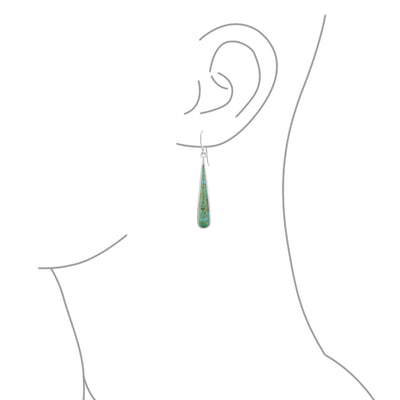 Boho Stabilized Turquoise Long Flat Teardrop Dangle Earrings Sterling Silver