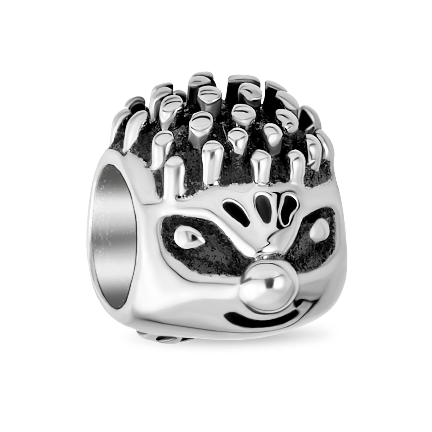 Cute Whimsical Hedgehog Animal Charm Bead Oxidized .925 Sterling Silver
