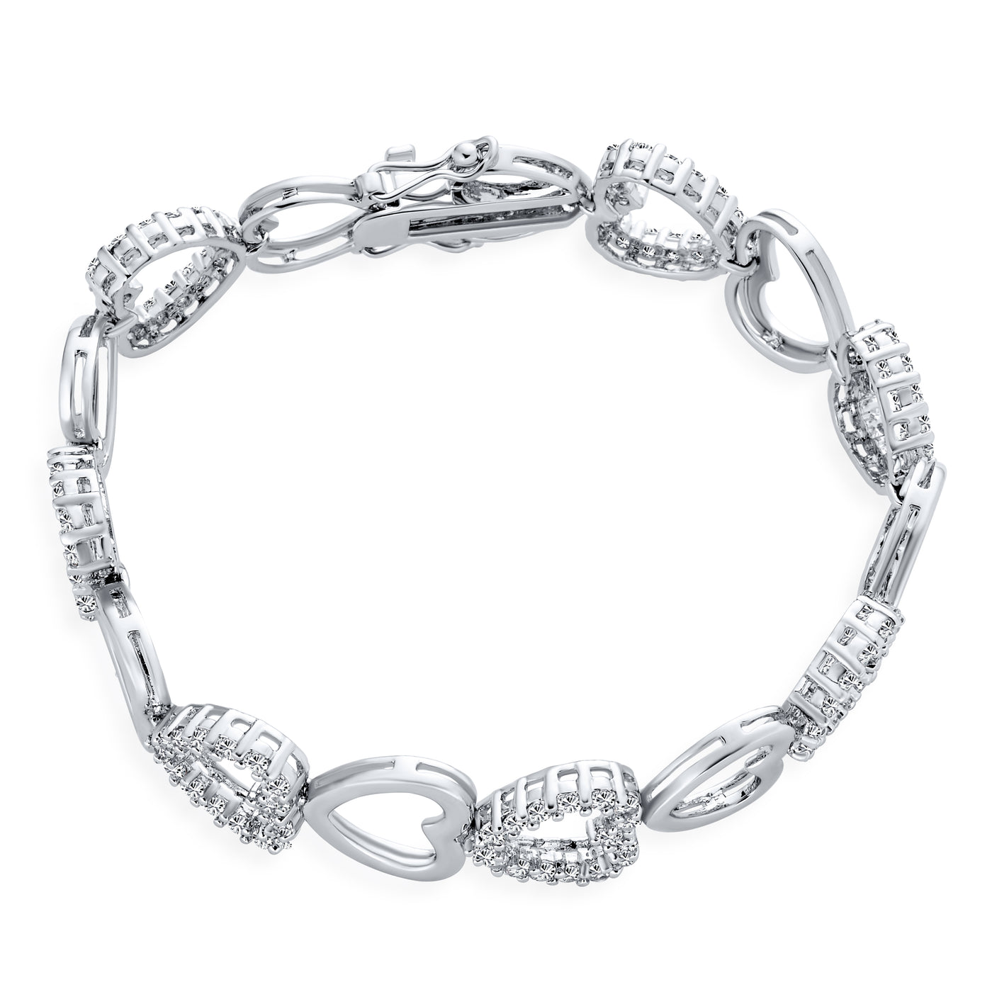 Cubic Zirconia CZ Eternity Open Heart Shaped Bracelet .925 Silver 7 "