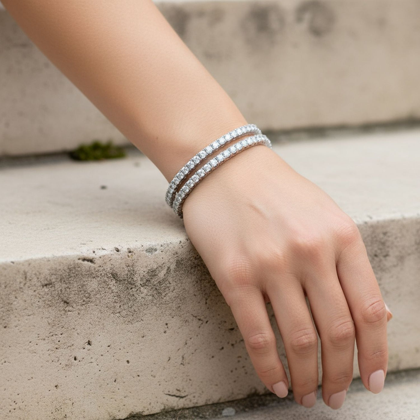 Set of 2 CZ Princess Cut Eternity Tennis Stackable Bangle Bracelet Silver Plated