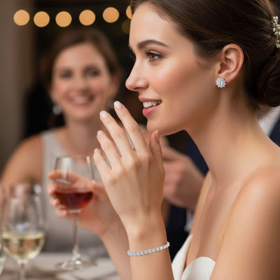 Bridal Prom Oval CZ Bolo Tennis Bracelet & Halo Stud Earrings Jewelry Set