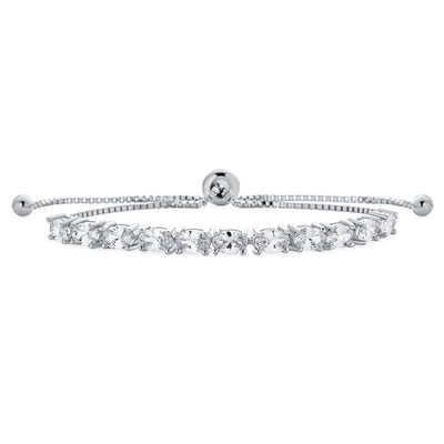 Bridal Prom Oval CZ Bolo Tennis Bracelet & Halo Stud Earrings Jewelry Set