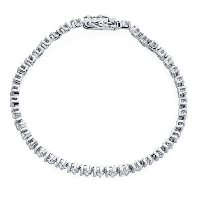 Modern Bridal Bar SET AAA CZ Solitaire Tennis Bracelet Silver 7,7.5"