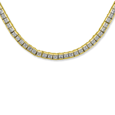 Princess Cut CZ Tennis Necklace & 1CT Solitaire Stud Earrings Set Gold Plated