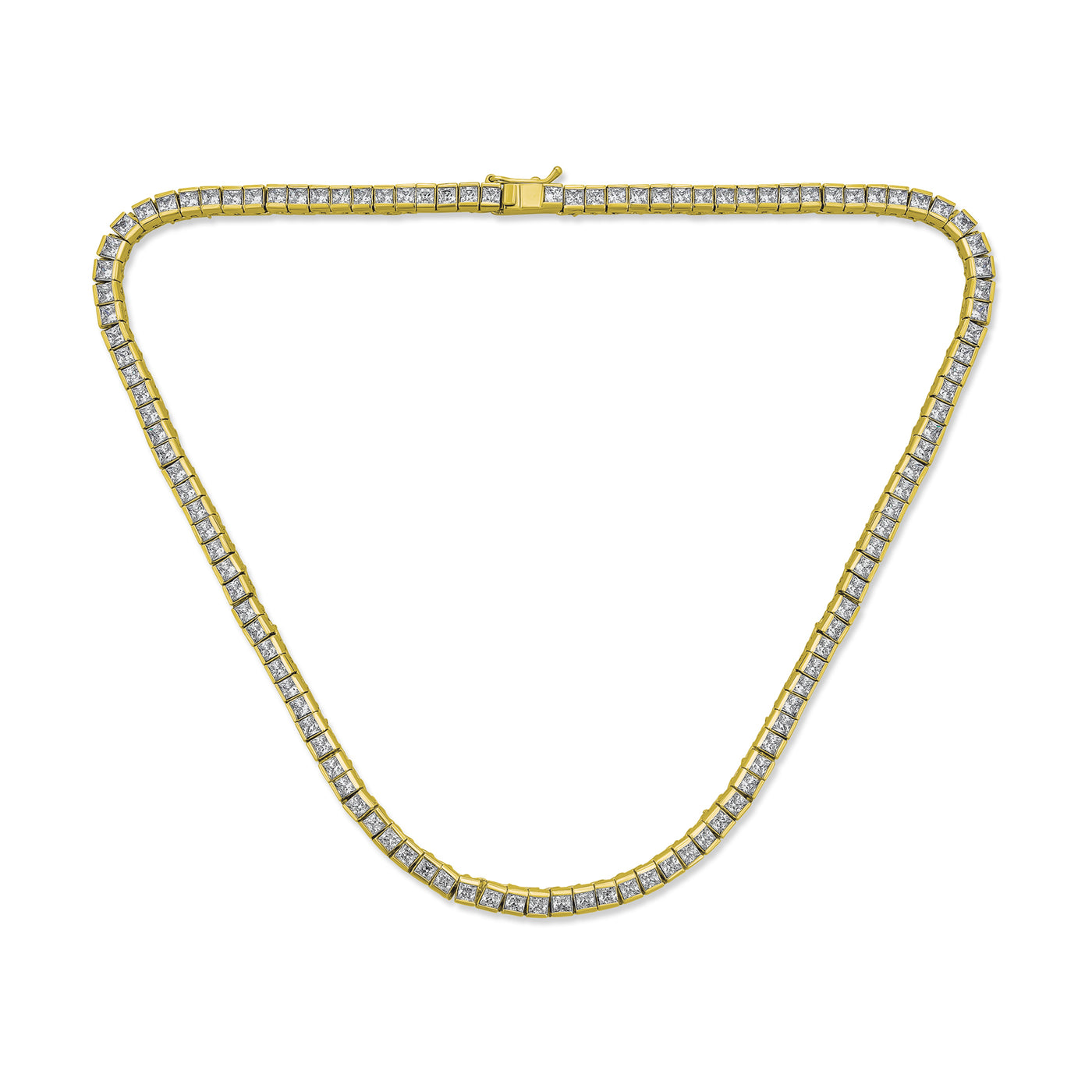 Princess Cut CZ Tennis Necklace & 1CT Solitaire Stud Earrings Set Gold Plated