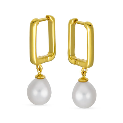 Bridal Baroque Pearl Bracelet & Teardrop Pearl Huggie Earrings Set Gold Plated