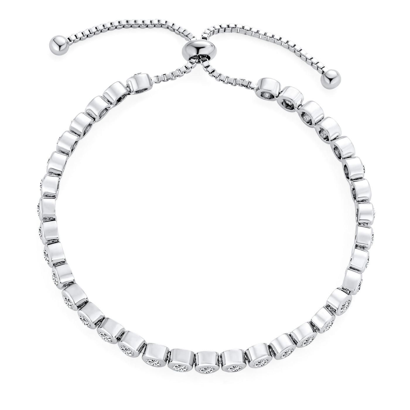 Bridal Prom Round CZ Tennis Bolo Bracelet & Solitaire Stud Earrings Jewelry Set