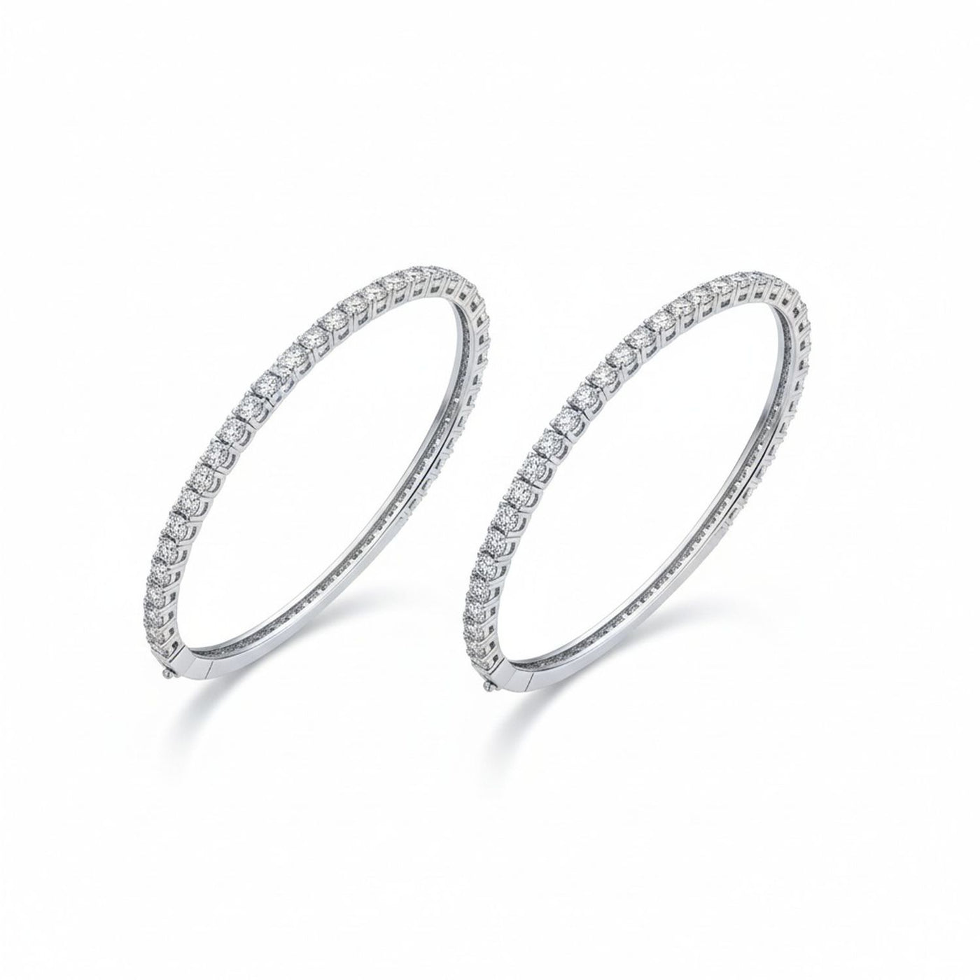 Set of 2 CZ Princess Cut Eternity Tennis Stackable Bangle Bracelet Silver Plated