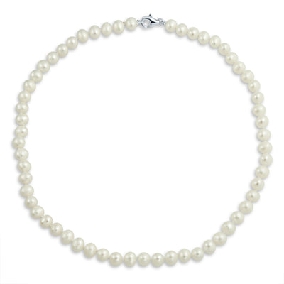 Classic Bridal 7MM White Freshwater Pearl Necklace & 8MM Drop Pearl Earrings Set