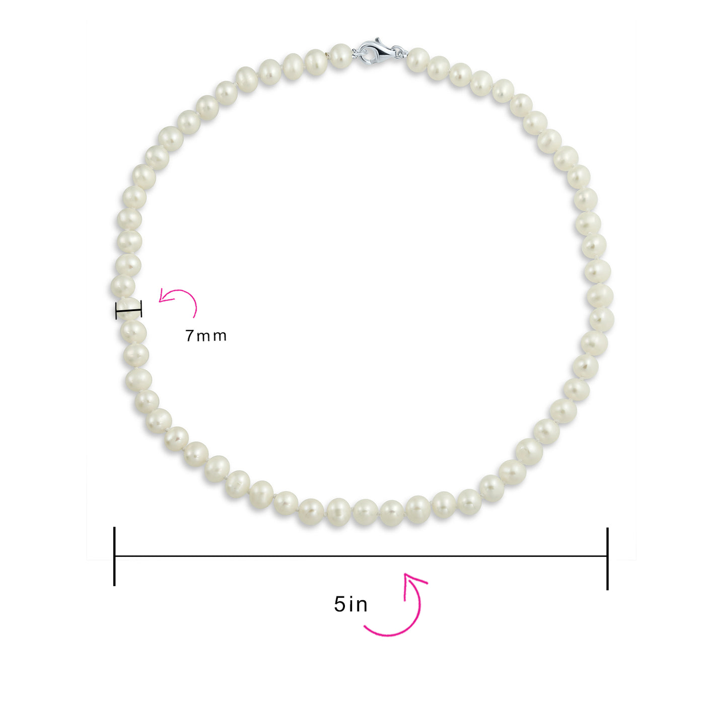 Classic Bridal 7MM White Freshwater Pearl Necklace & 8MM Drop Pearl Earrings Set