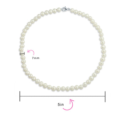 Classic Bridal 7MM White Freshwater Pearl Necklace & 8MM Drop Pearl Earrings Set