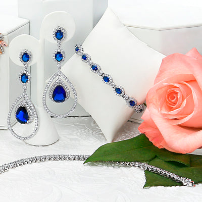 Vintage Style Halo Oval Blue CZ Imitation Sapphire Bracelet .925 Silver