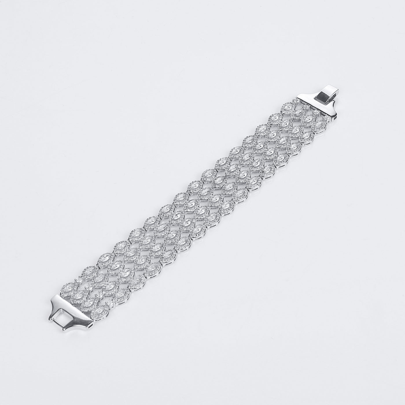 Art Deco CZ Marquise 4 Row Wide Tennis Bracelet Silver Plated 7.5 Inches Bridal - Bling Jewelry