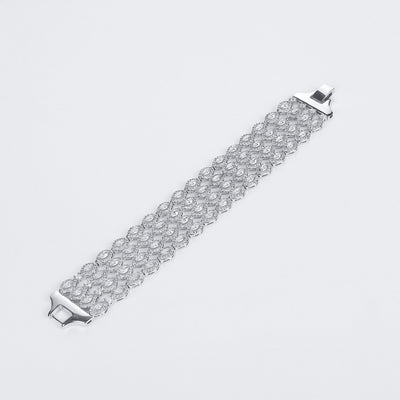 Art Deco CZ Marquise 4 Row Wide Tennis Bracelet Silver Plated 7.5 Inches Bridal - Bling Jewelry
