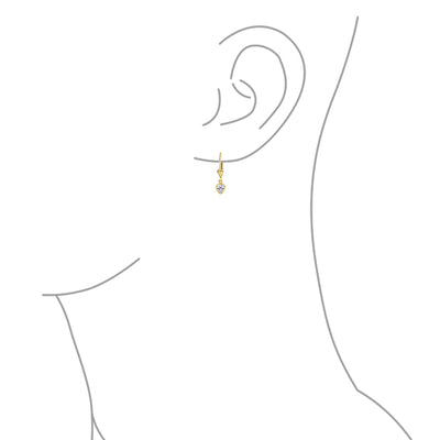 Petite 14K Gold CZ Heart Dangle Chandelier Earrings with Secure Lever Back
