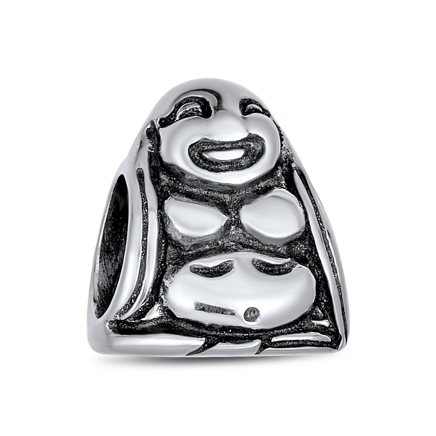 Set of 2 Live Laugh Love Mantra & Asian Laughing Buddha Charm Bead Silver