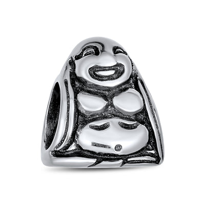 Set of 2 Live Laugh Love Mantra & Asian Laughing Buddha Charm Bead Silver