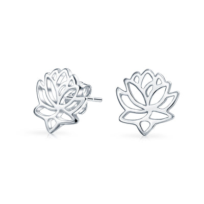 Cut Out Zen Lotus Flower Stud Earrings Women .925 Sterling Silver