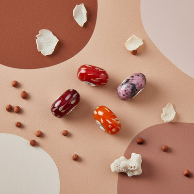 Mixed Set of 4 Sterling Silver Core Red Orange Pink Murano Glass Charm Beads