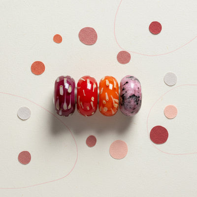 Mixed Set of 4 Sterling Silver Core Red Orange Pink Murano Glass Charm Beads