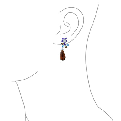 Purple Burgundy CZ Teardrop Flower Statement Earrings Silver Plated