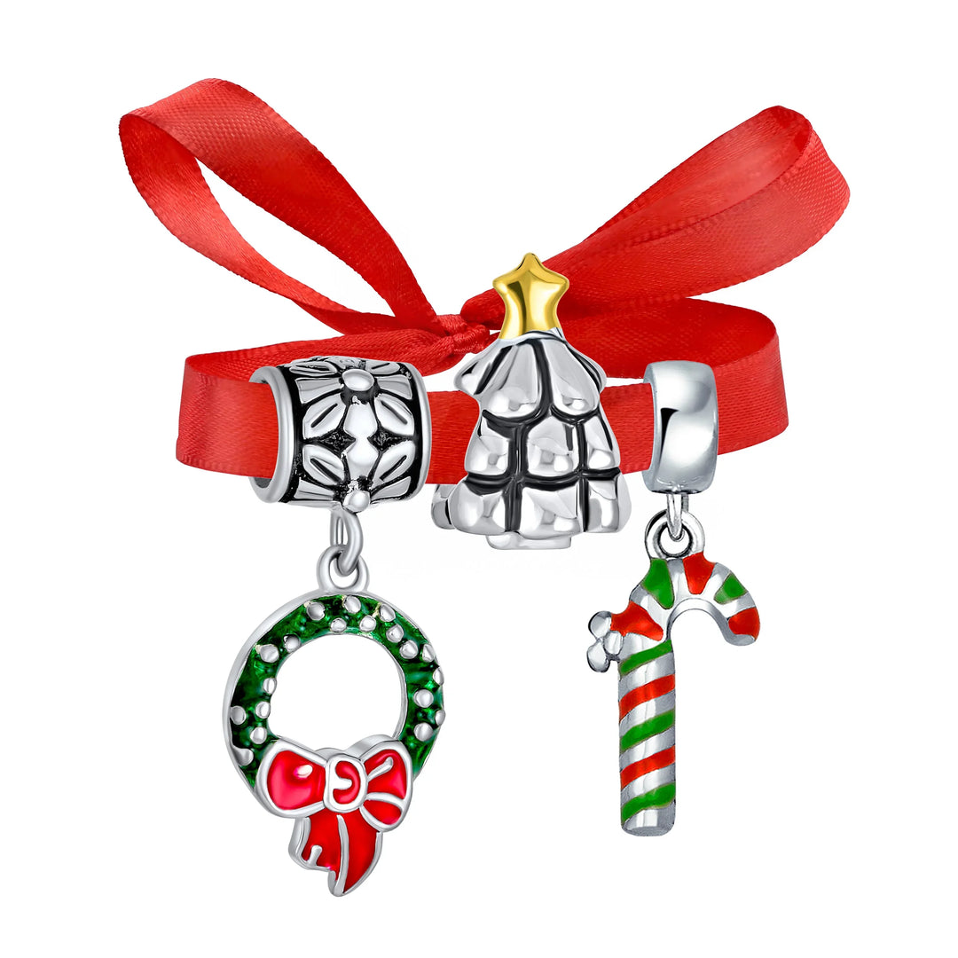 Christmas Charm Bead Tree Wreath Candy Cane Enamel for