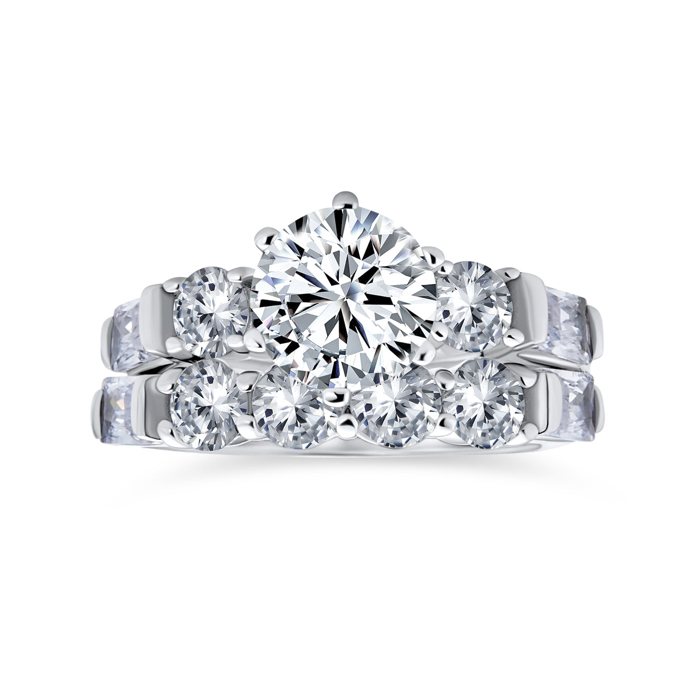 Classic Cathedral Cocktail Statement Ring Baguette CZ Side Stones 2 CT Solitaire