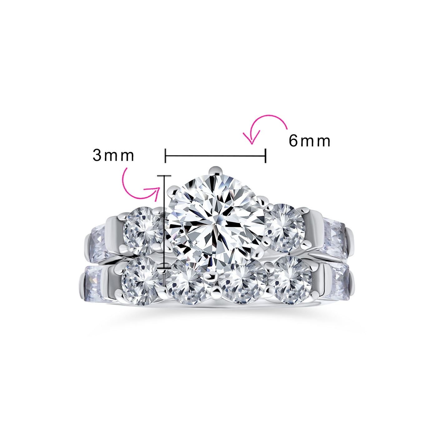 Classic Cathedral Cocktail Statement Ring Baguette CZ Side Stones 2 CT Solitaire