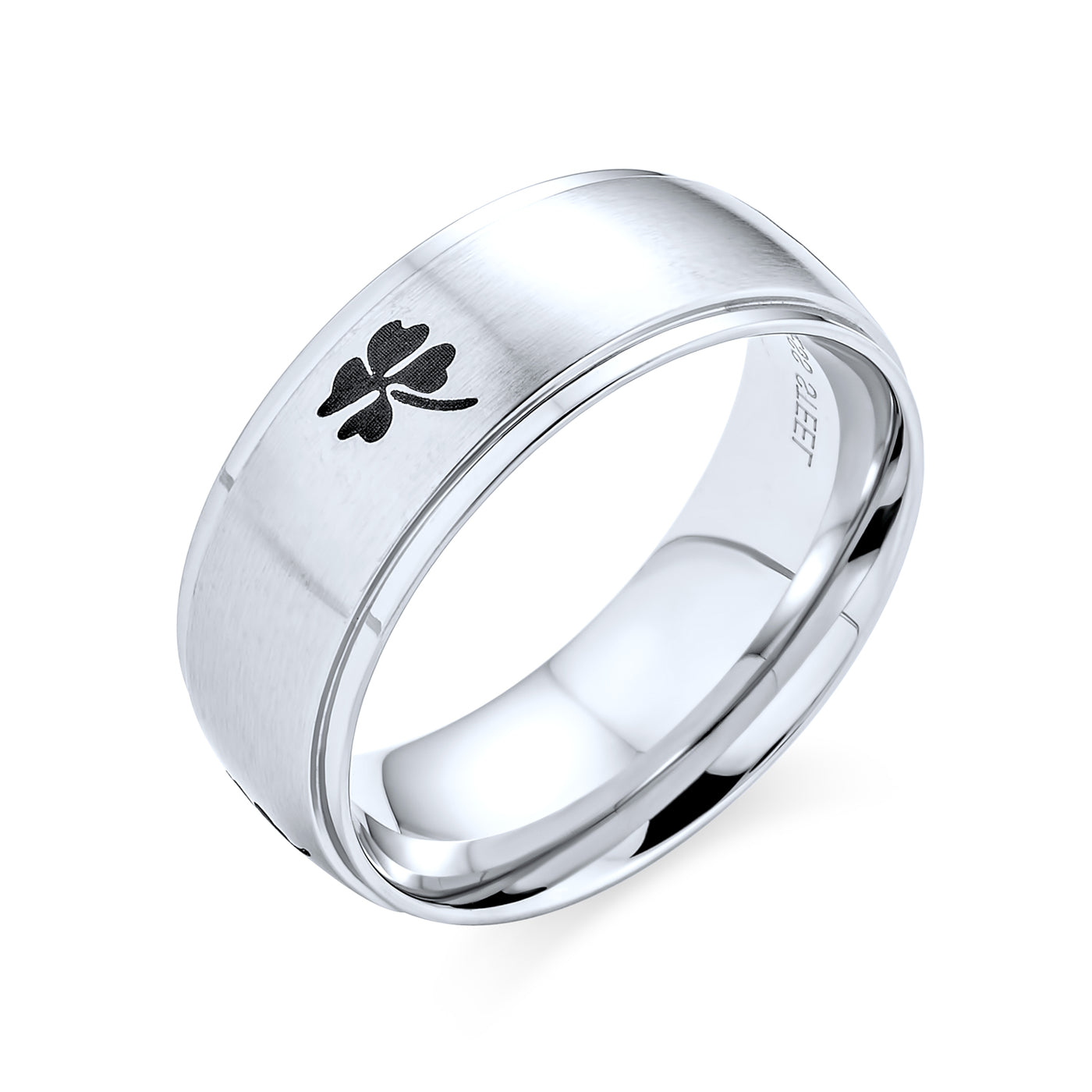 Celtic Shamrock Four Leaf Clover Wedding Band Ring Matte Silver Stainless Steel