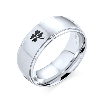 Celtic Shamrock Four Leaf Clover Wedding Band Ring Matte Silver Stainless Steel