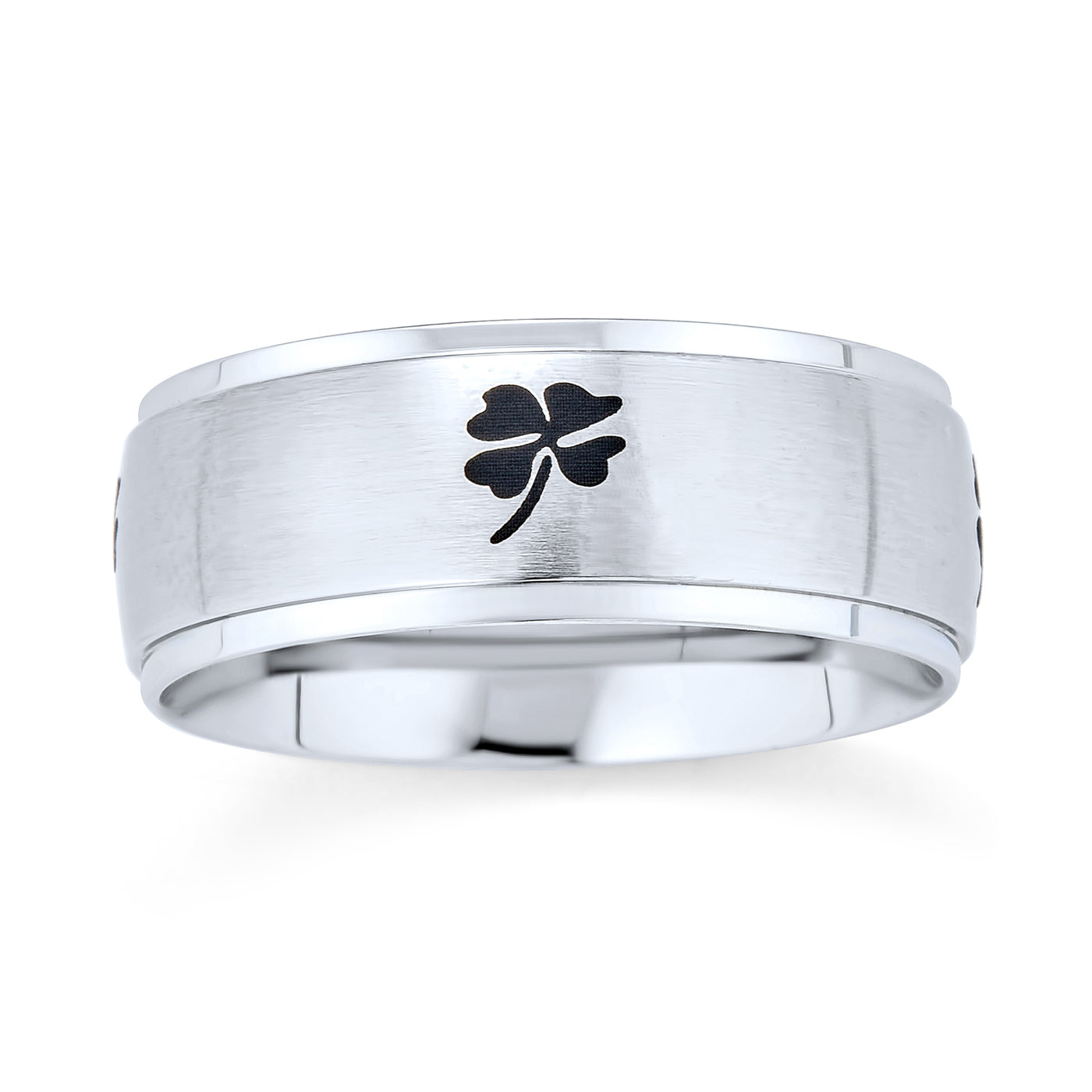 Celtic Shamrock Four Leaf Clover Wedding Band Ring Matte Silver Stainless Steel