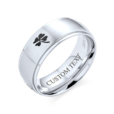 Celtic Shamrock Four Leaf Clover Wedding Band Ring Matte Silver Stainless Steel