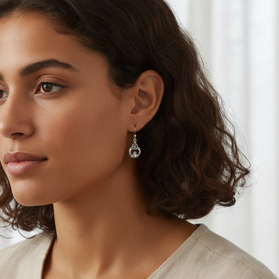 Friendship BFF Heart Celtic Claddagh Dangle Earrings in Oxidized Sterling Silver