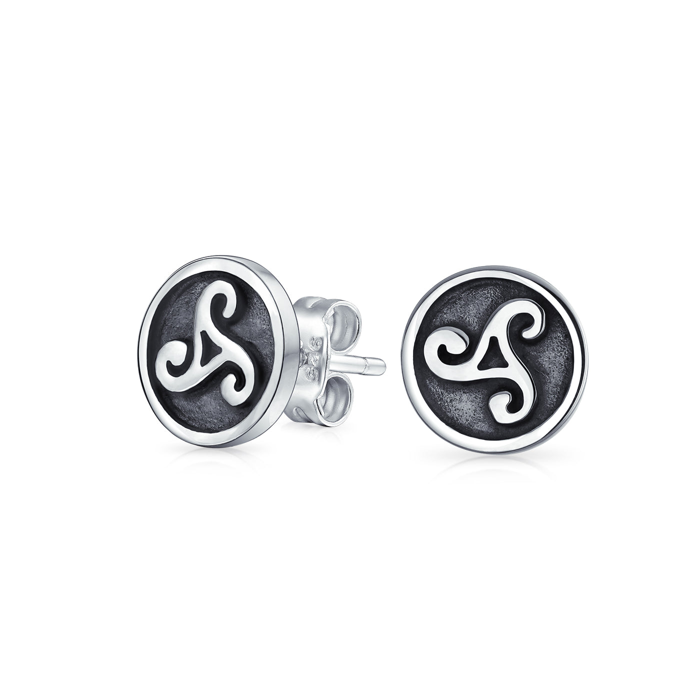 Set of 2 Celtic Infinity Knot & Round Triskele Stud Earrings Oxidized Silver