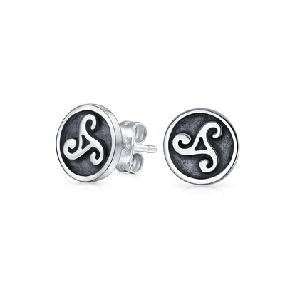 Set of 2 Celtic Infinity Knot & Round Triskele Stud Earrings Oxidized Silver