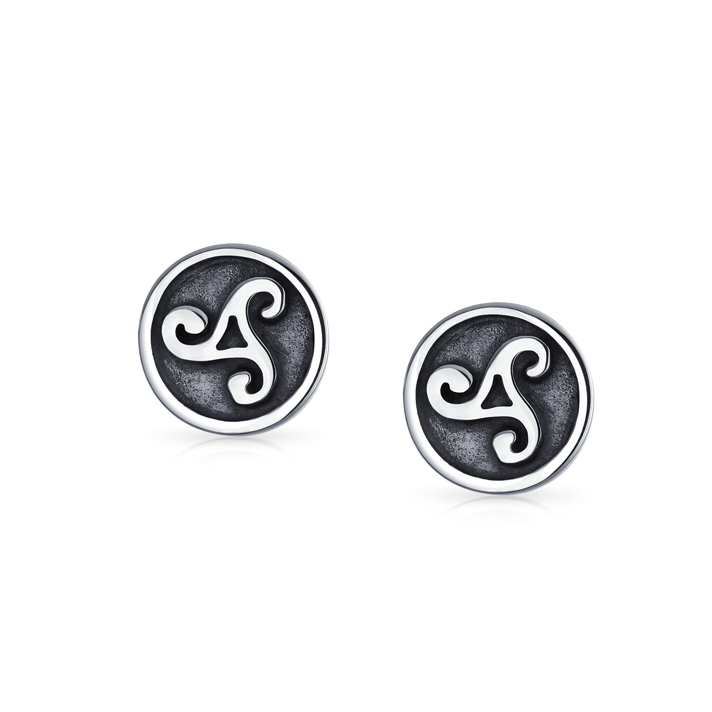 Set of 2 Ancient Celtic Triskele Stud Earrings in Oxidized Sterling Silver