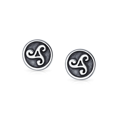 Set of 2 Ancient Celtic Triskele Stud Earrings in Oxidized Sterling Silver