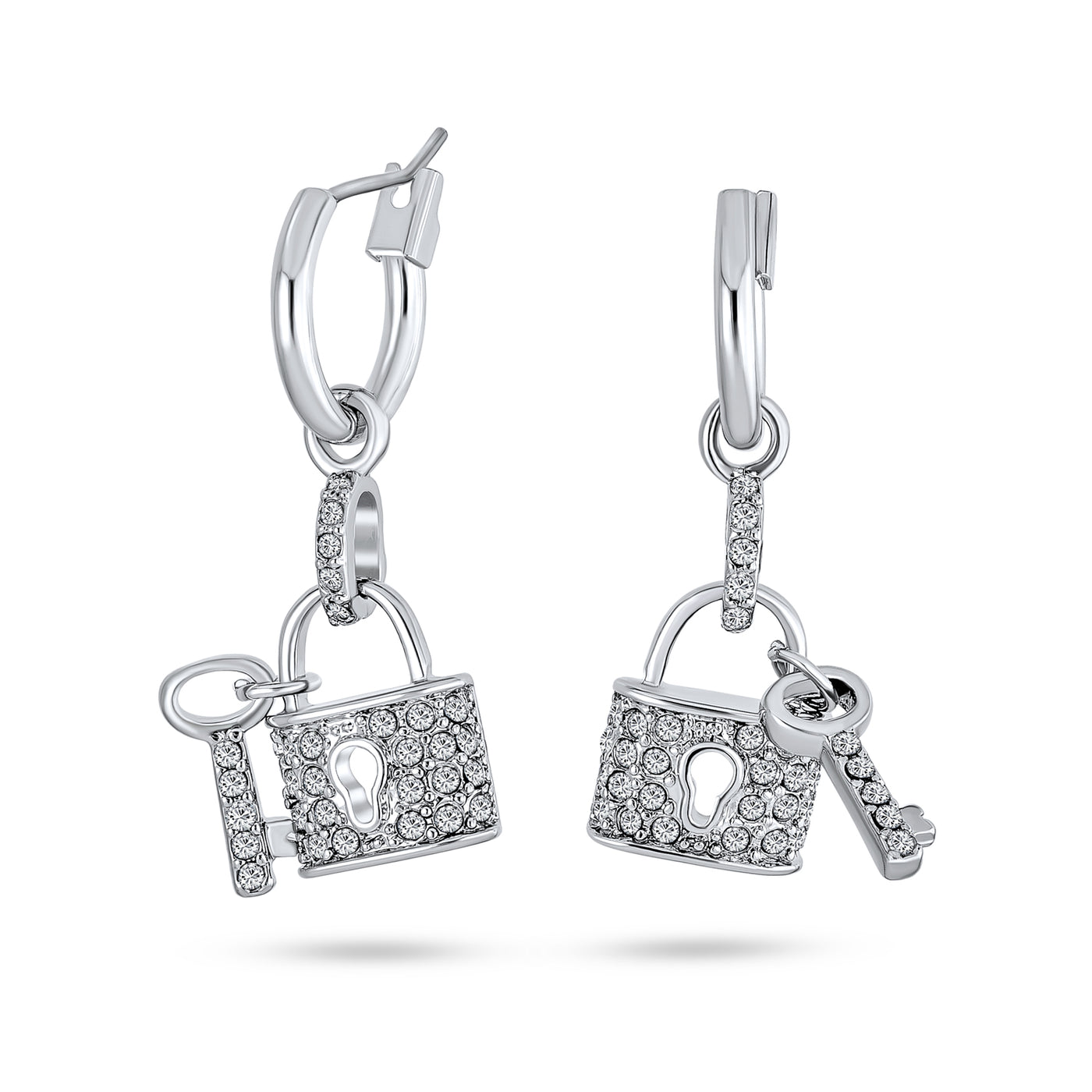 Partner In Crime Crystal Lock Charm Earrings Couples Silver Plated