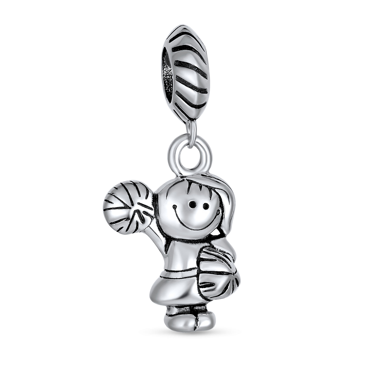 Set of 2 Cheerleader & Soccer Player Dangle Charm Bead Sterling Silver