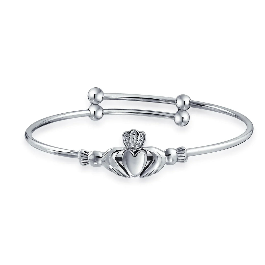 Traditional Irish Claddagh Bangle Bracelet for Small Wrists Silver