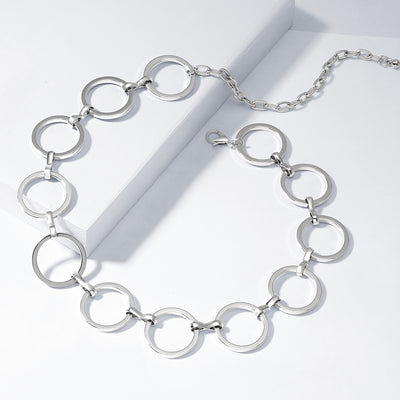 Retro Large Open Round Circle Choker Silver Tone Metal Necklace