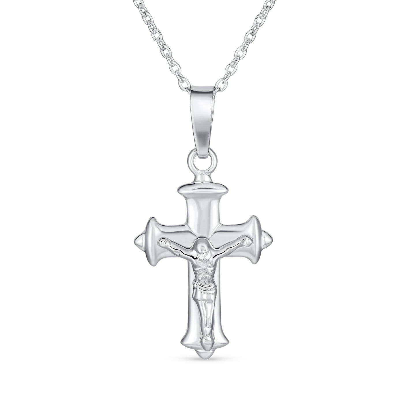 Set of 2 Jesus Medallion & Crucifix Cross Pendant Necklace .925 Sterling Silver