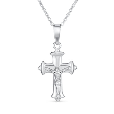 Set of 2 Jesus Medallion & Crucifix Cross Pendant Necklace .925 Sterling Silver