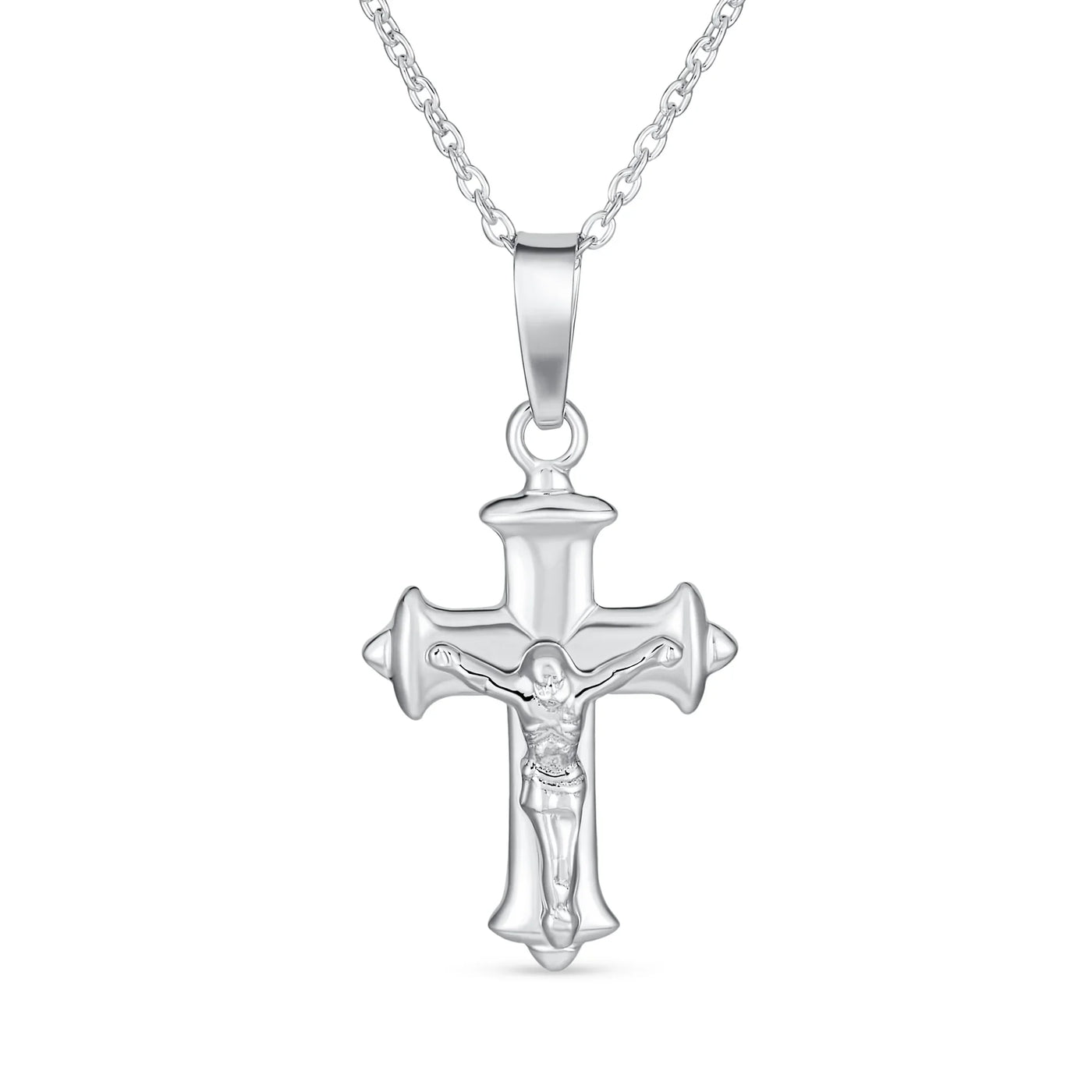 Simple Christian Catholic Pendant Necklace Jesus Crucifix Cross Silver Chain - Bling Jewelry