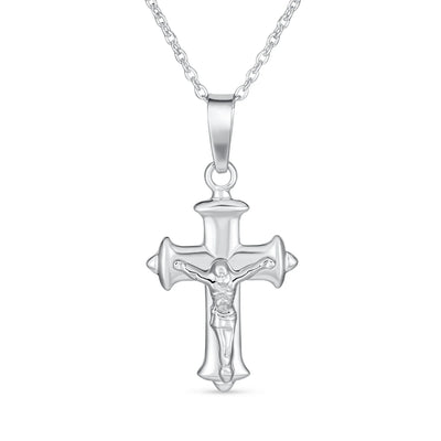 Simple Christian Catholic Pendant Necklace Jesus Crucifix Cross Silver Chain - Bling Jewelry
