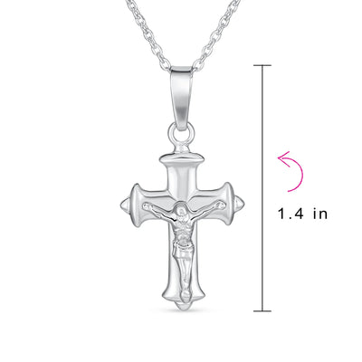 Simple Christian Catholic Pendant Necklace Jesus Crucifix Cross Silver Chain - Bling Jewelry