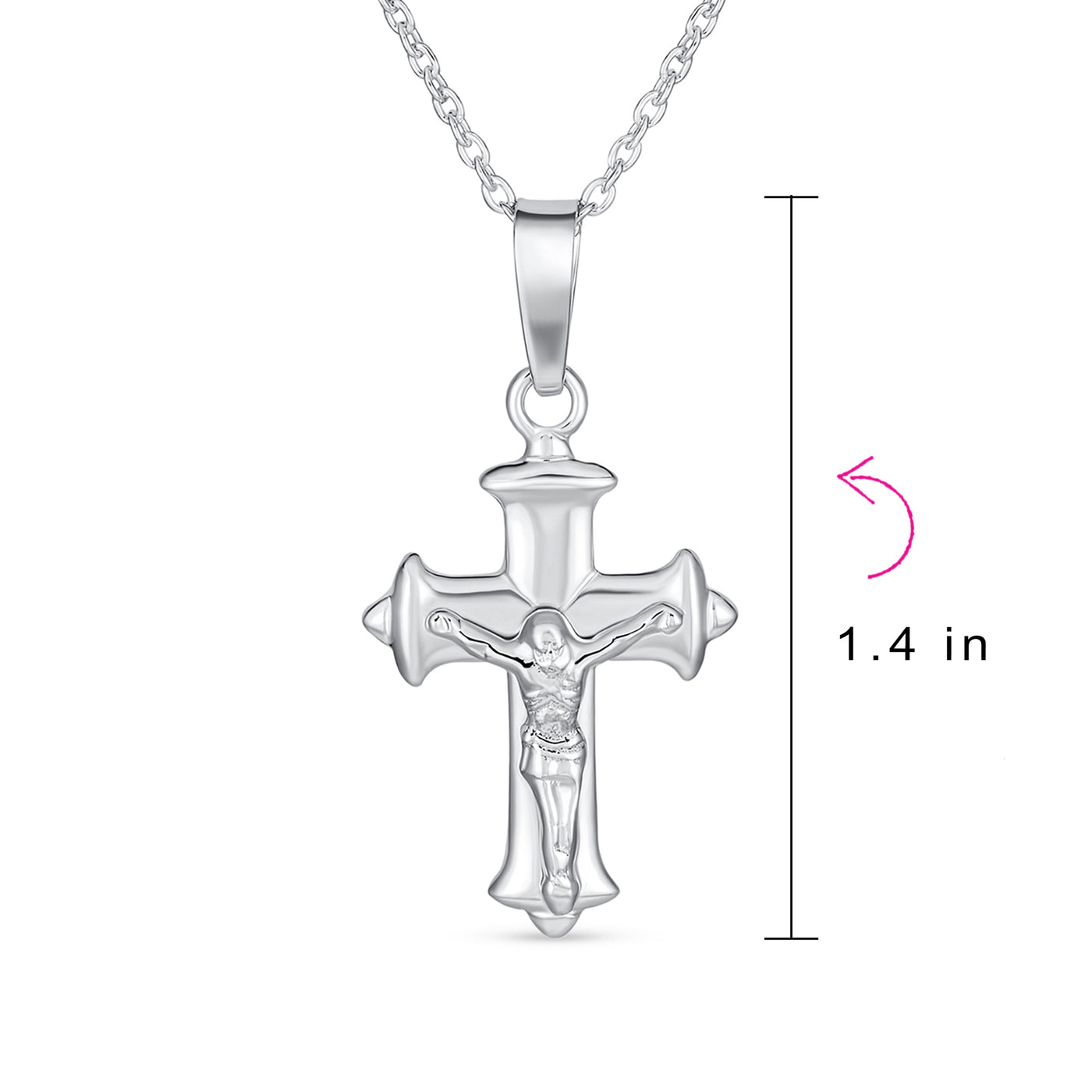 Set of 2 Jesus Medallion & Crucifix Cross Pendant Necklace .925 Sterling Silver